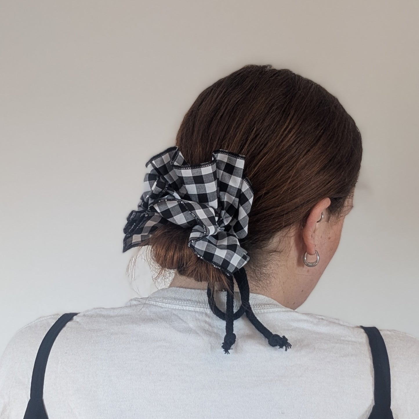 Gingham Ruffle Tie Scrunchie