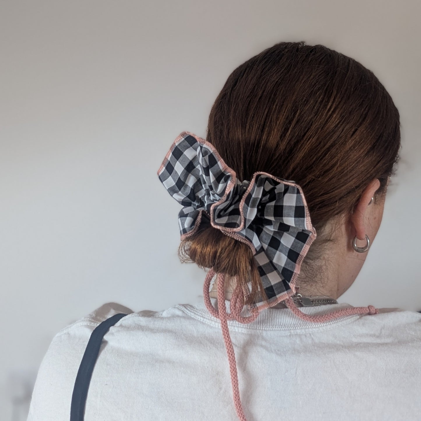 Gingham Ruffle Tie Scrunchie