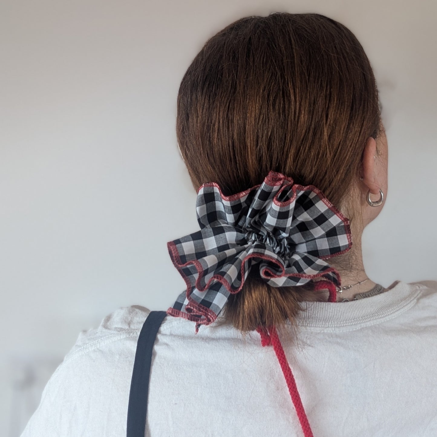 Gingham Ruffle Tie Scrunchie