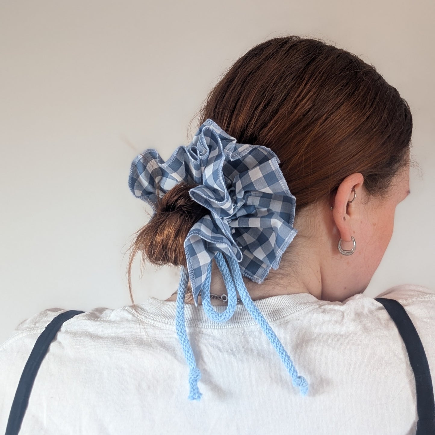 Gingham Ruffle Tie Scrunchie