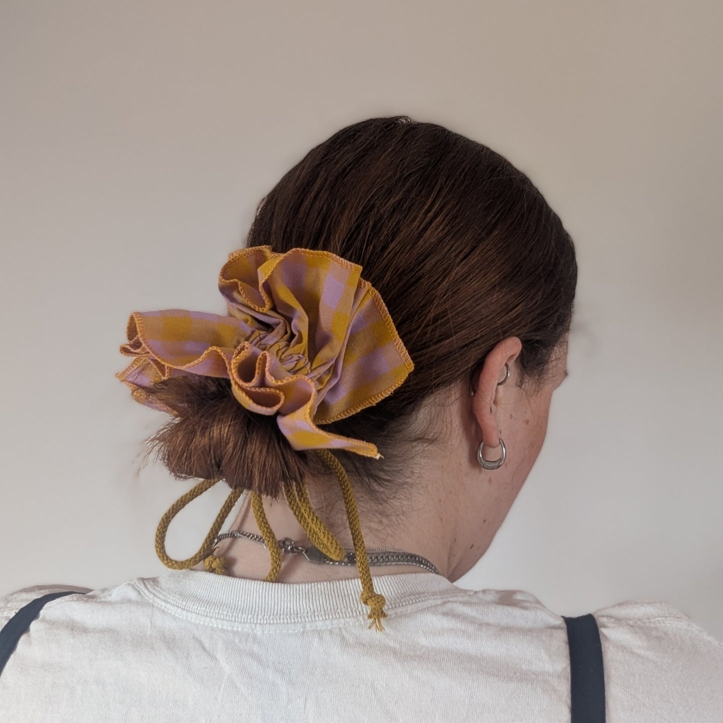 Gingham Ruffle Tie Scrunchie