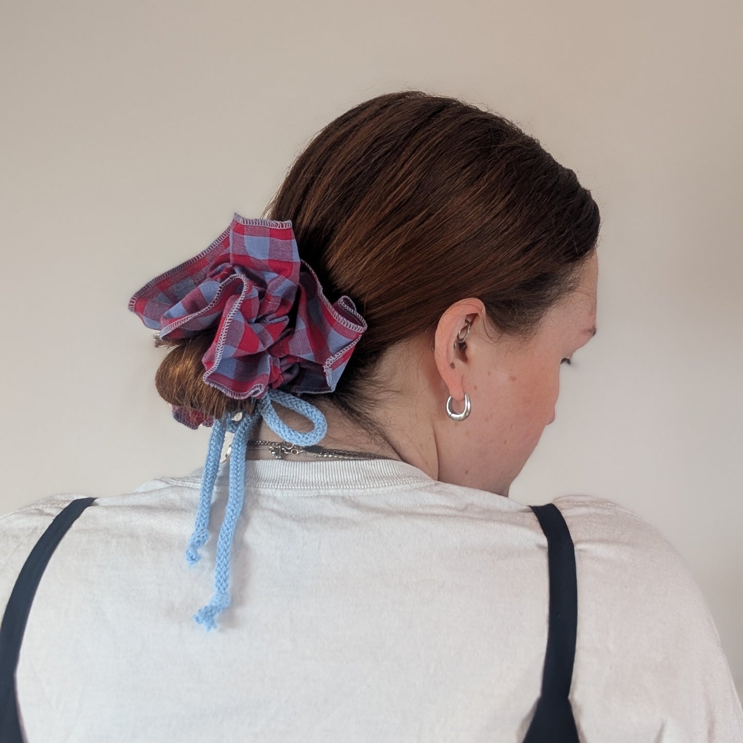 Gingham Ruffle Tie Scrunchie
