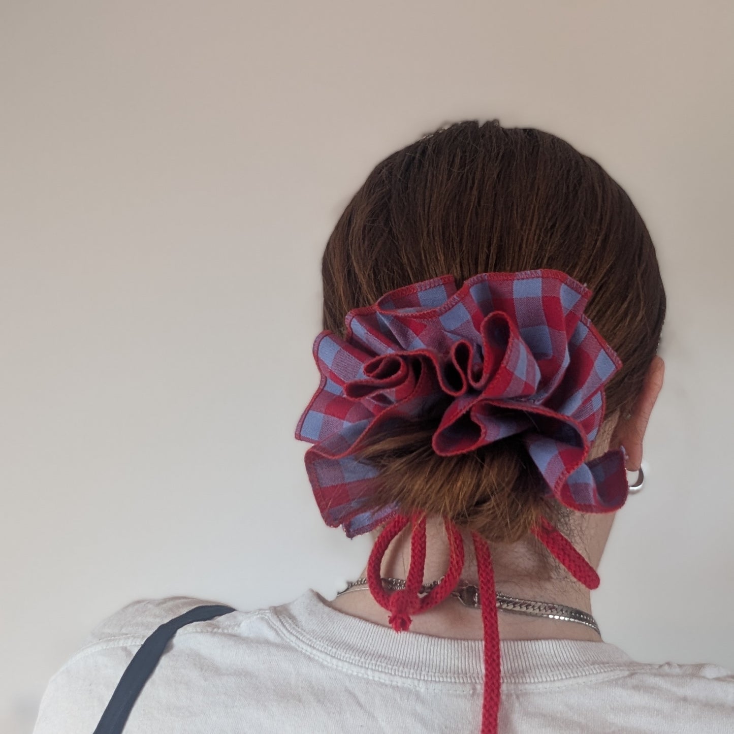 Gingham Ruffle Tie Scrunchie